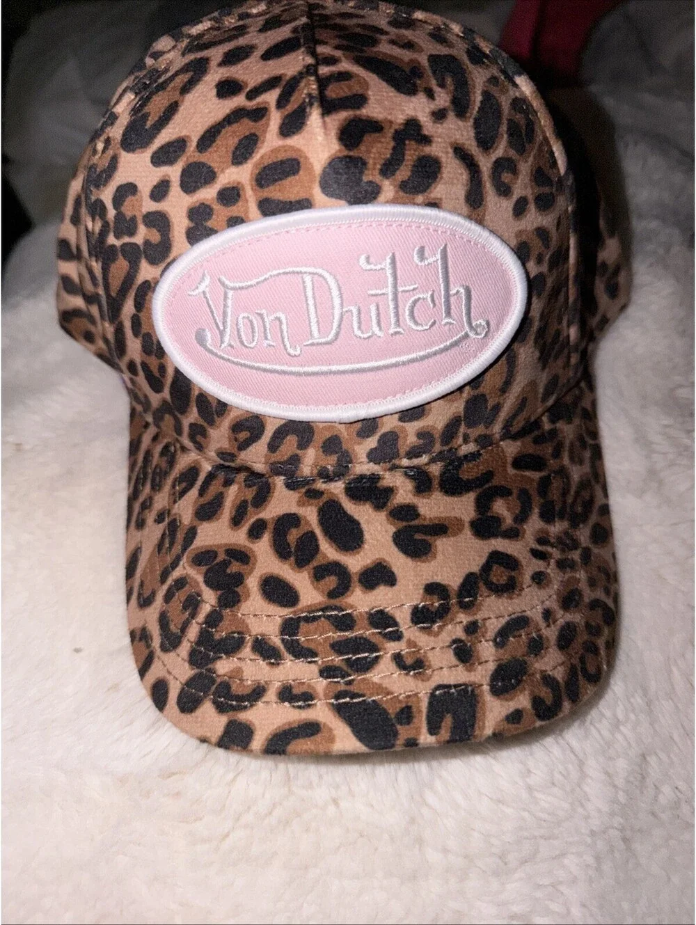 Von Dutch Velvet Leopard Print With pink Logo Snapback Hat, Brand New